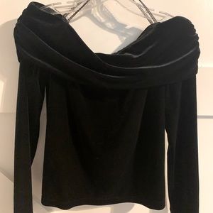 Ann Taylor Black velvet off the shoulder top Sz S